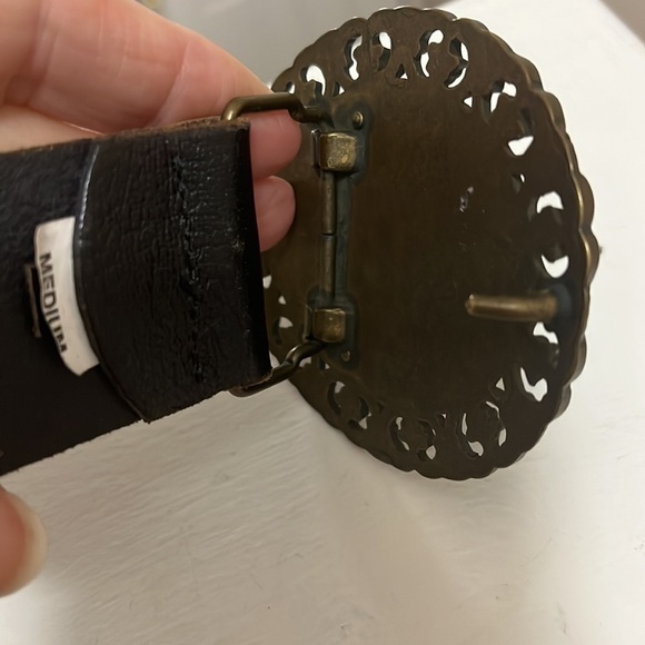 Brown Leather Belt 3” Bronze Buckle w/ Glass Jewel Women's Medium - Picture 11 of 12